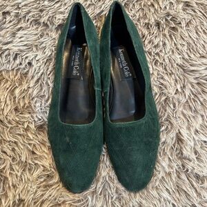 Kenneth Cole 9.5 Green Suede quilted look slip on with 1 inch heel